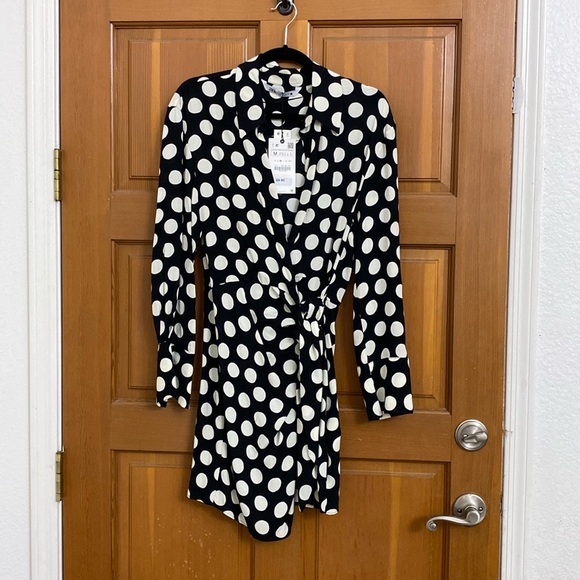 NWT Zara Dot Shirt Wrap Mini Dress - Picture 9 of 11